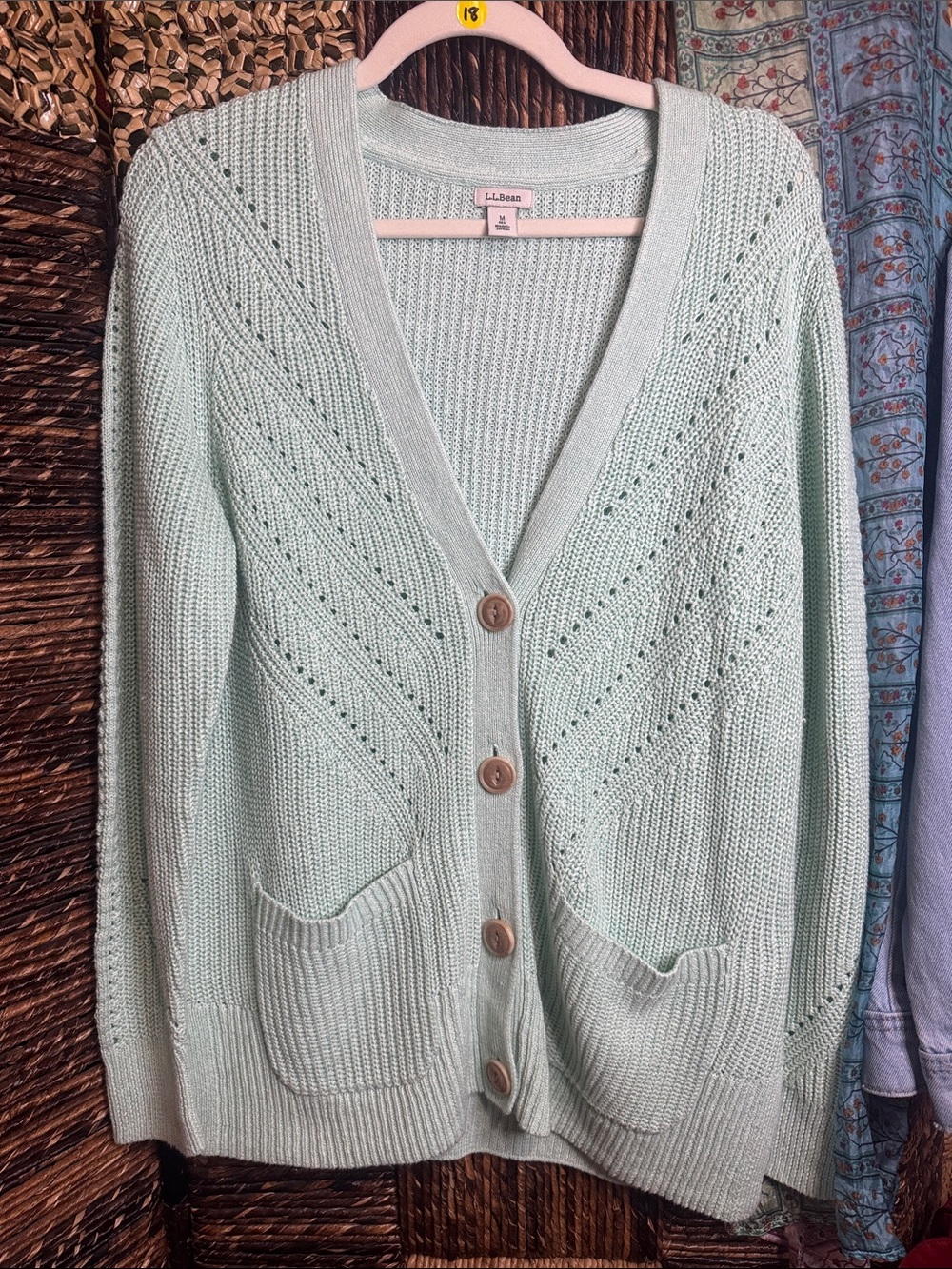 L.L. Bean Women's Light Mint Button-Front Knit Cardigan
